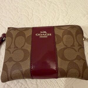 Coach Tan and Burgundy Wristlet